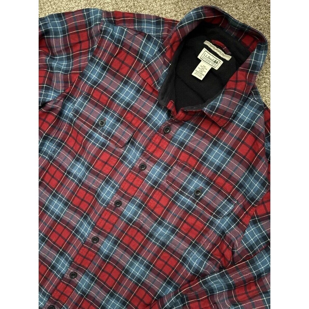 L.L. Bean Men's Large Barn Shacket Chore Coat Fleece Lined Traditional Fit Plaid